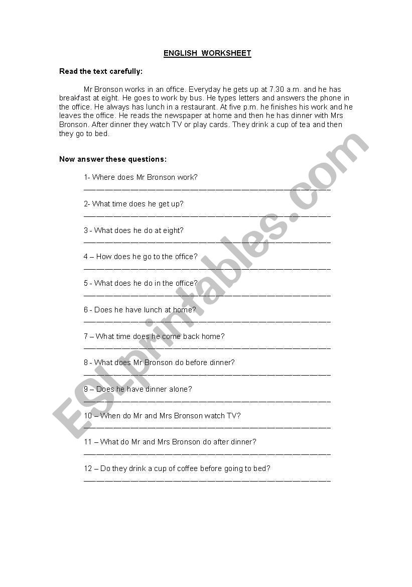 Daily routine worksheet