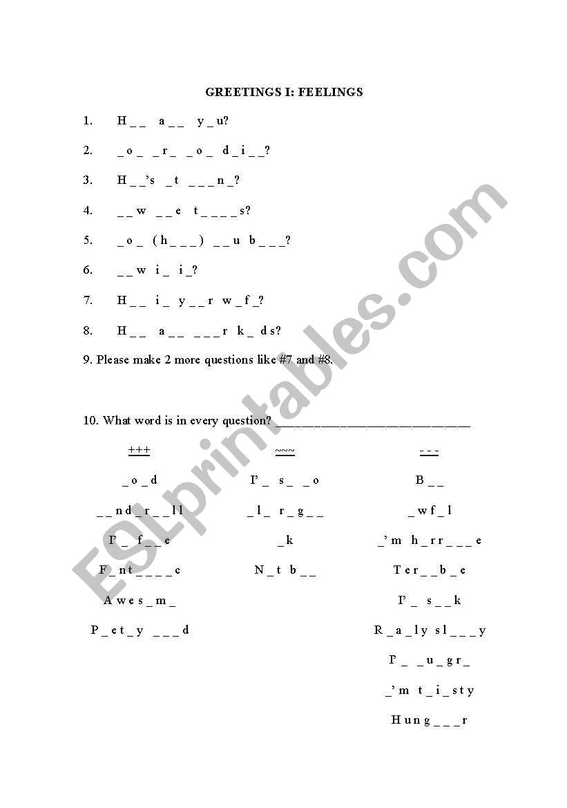 Greetings worksheet