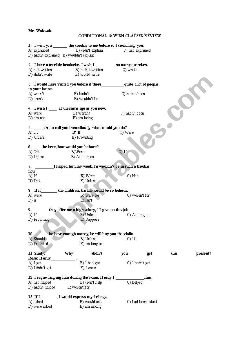 Conditionals and Wishes Review