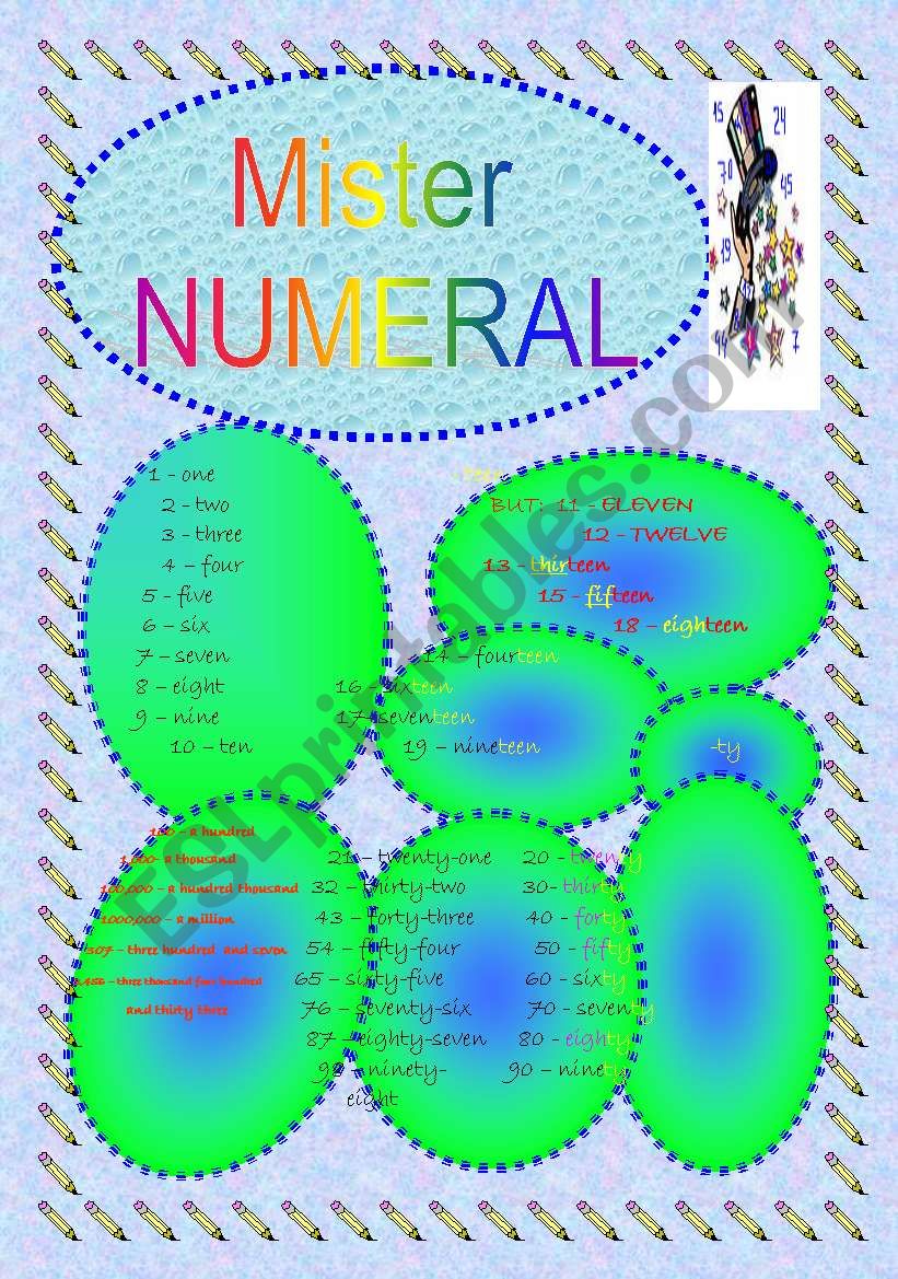 Mr Numeral. 1/3 worksheet