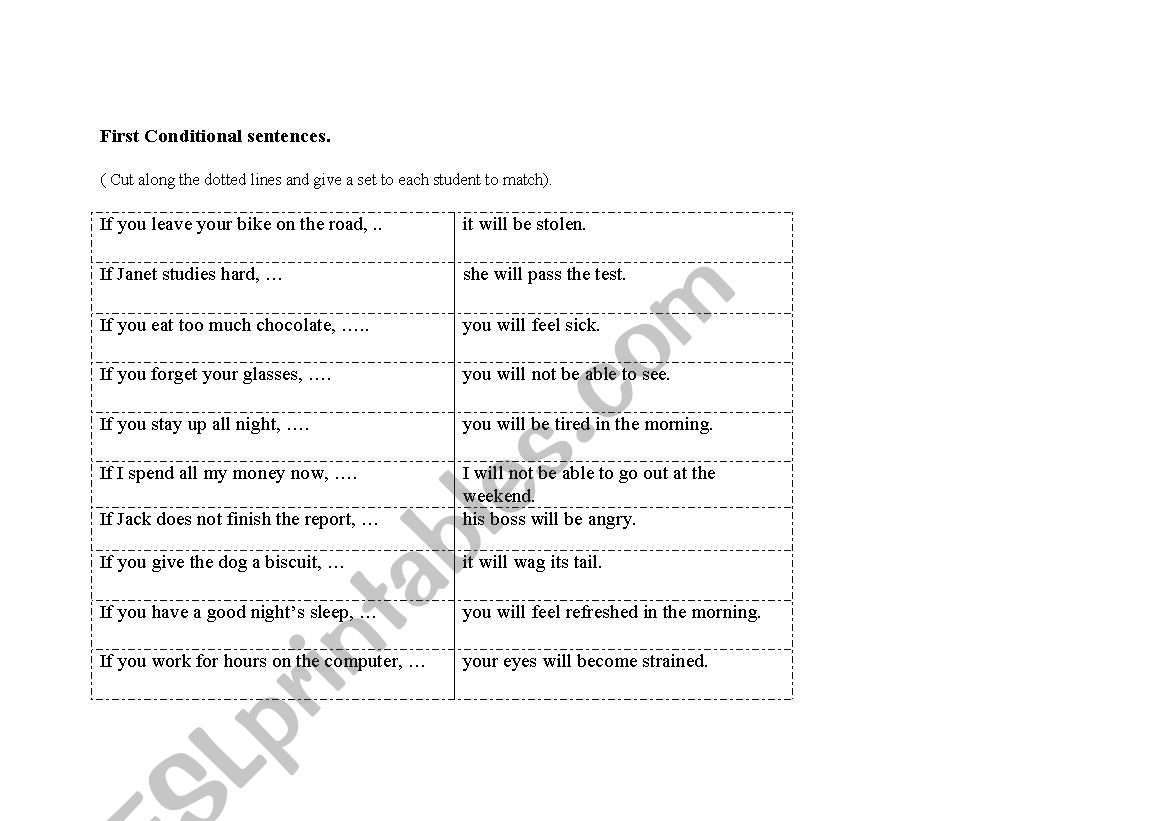 First Conditional Matching sentences exercise