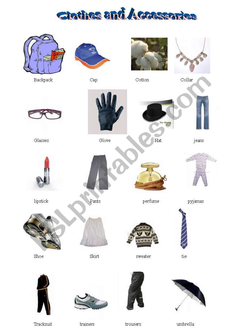 Pictionary. Clothes and accesories