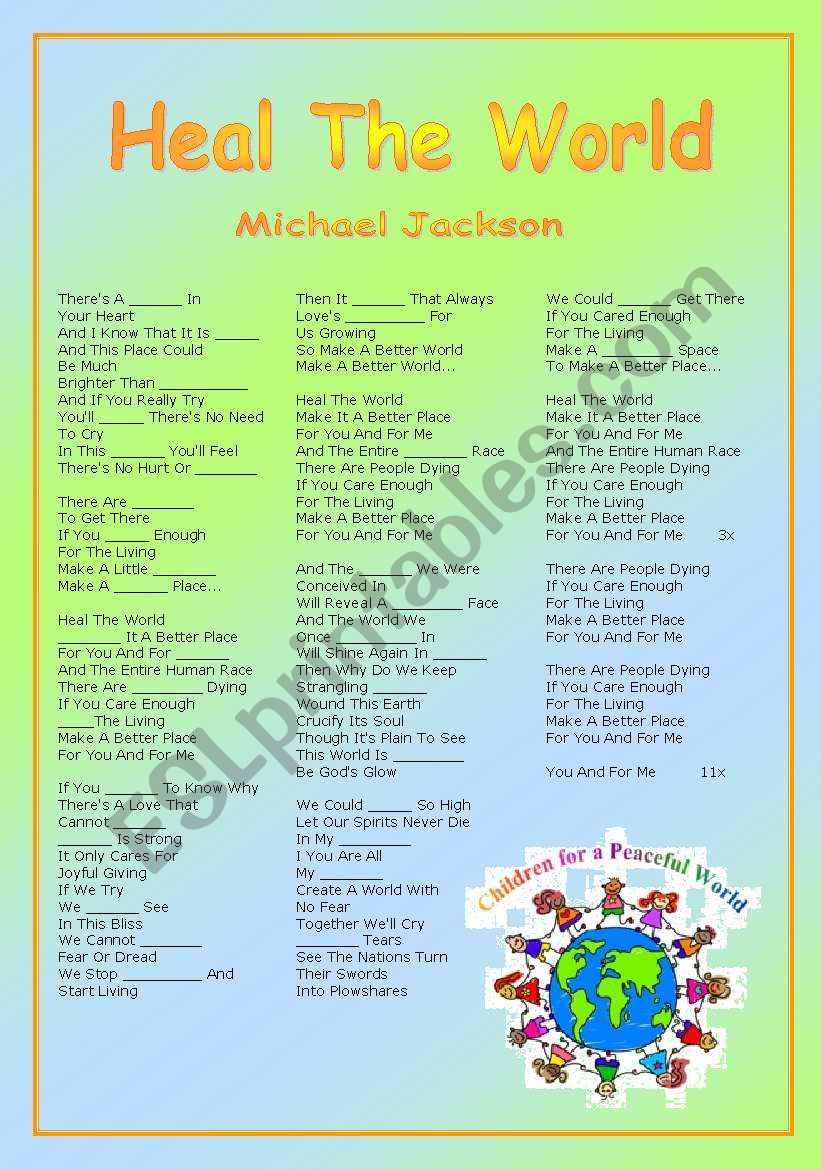 Heal The World - fill in worksheet