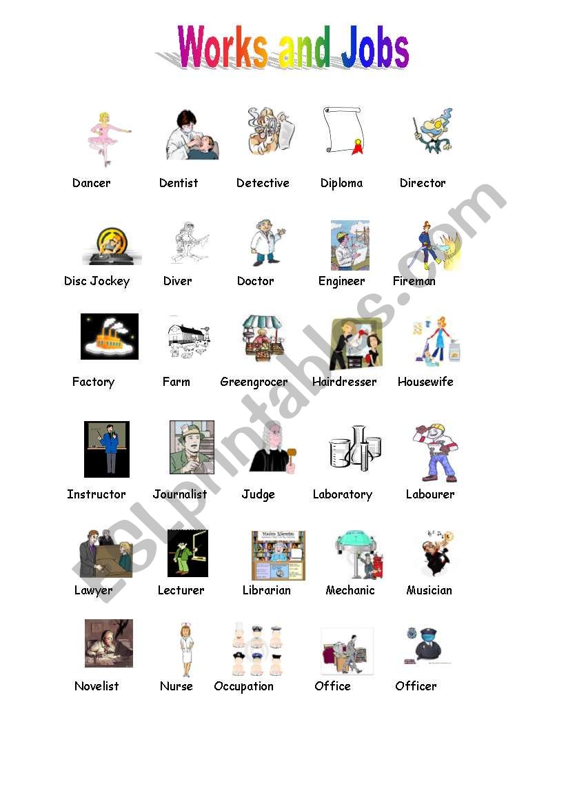 Pictionary. Work and jobs 1 worksheet