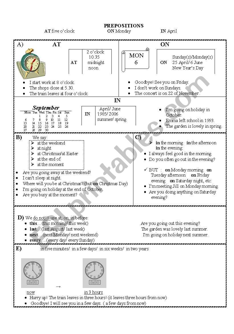 Prepositions IN,AT,ON worksheet