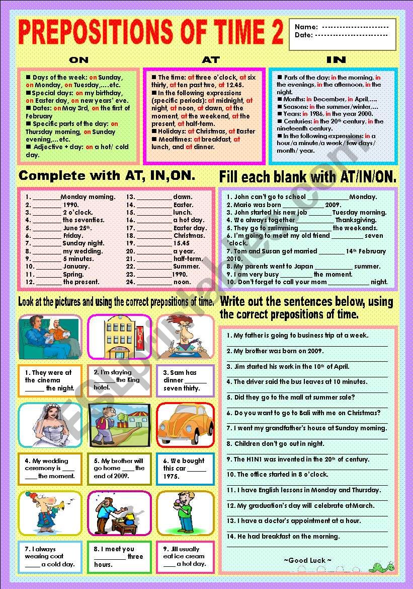 Prepositions of time 2 worksheet