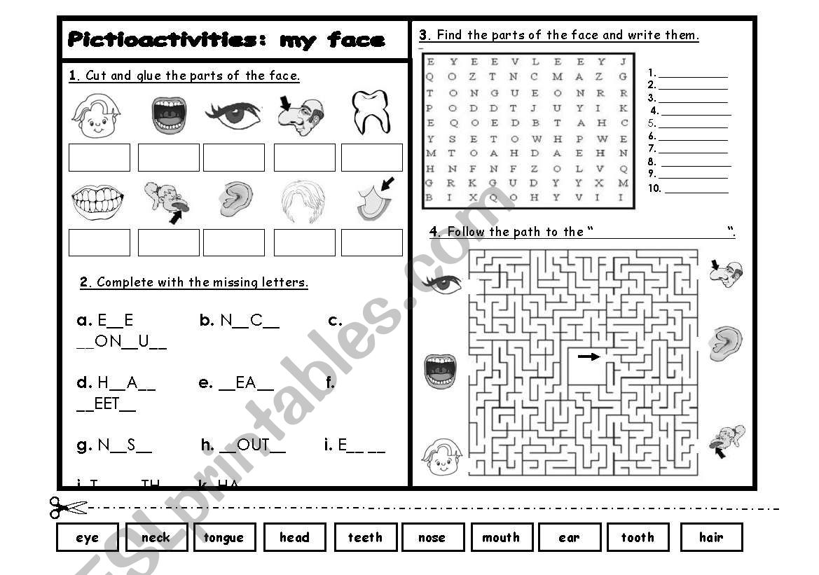 Pictioactivities: my face worksheet