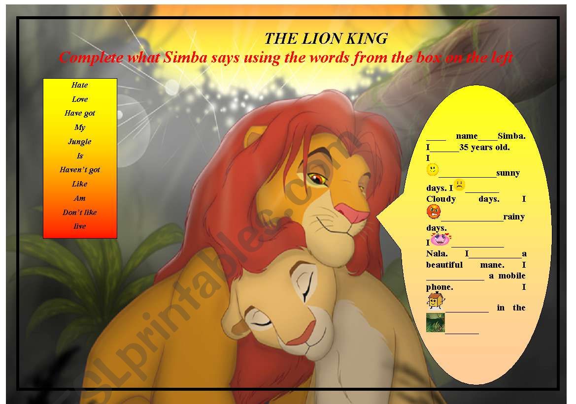 the lion king-Simba worksheet