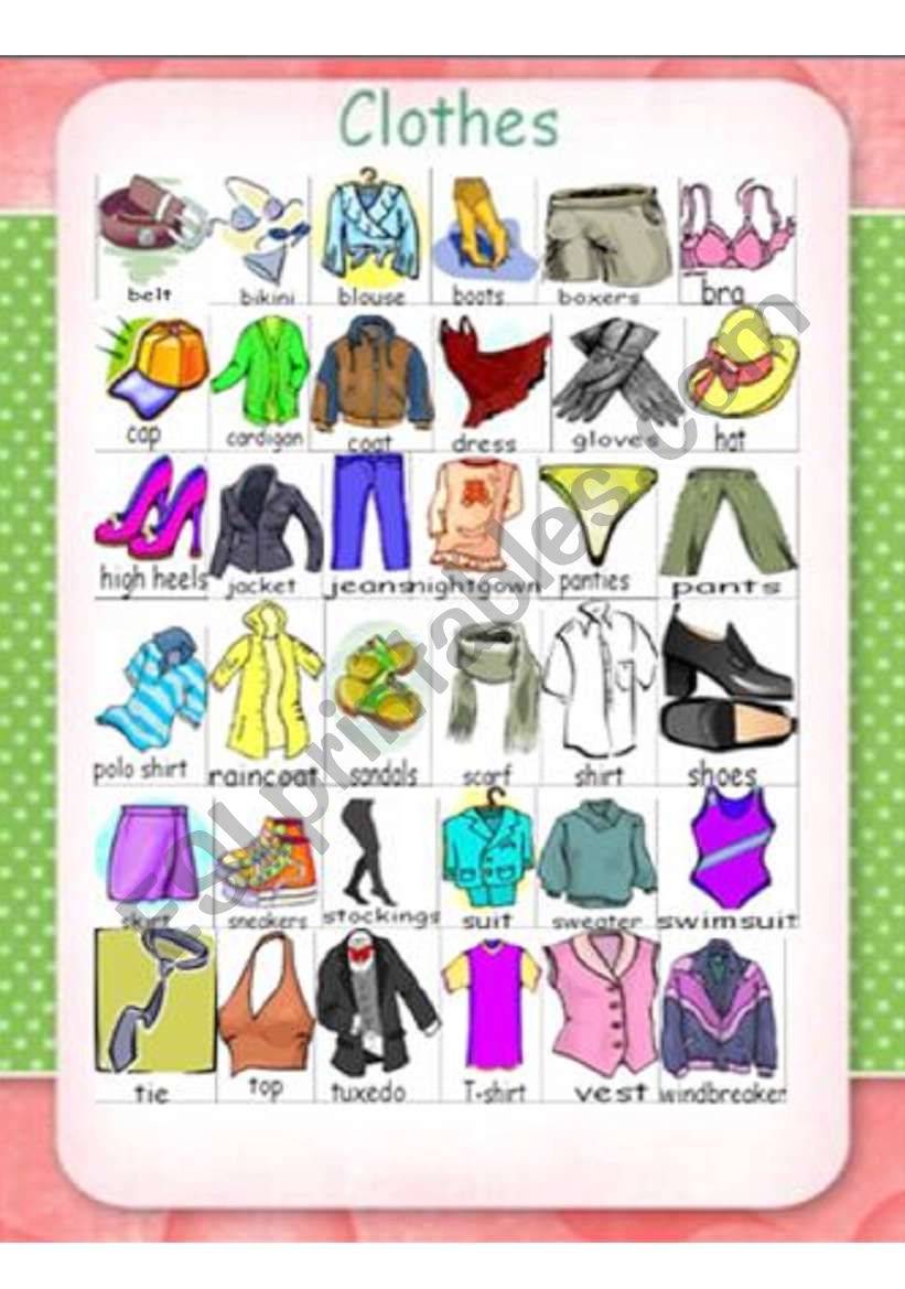 Clothes Pictionary - ESL worksheet by erikaandel