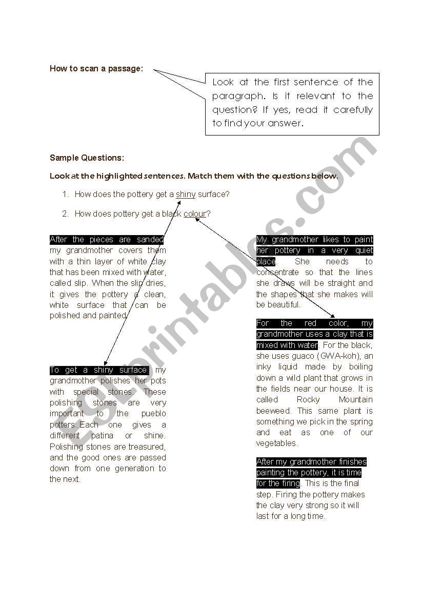 scan reading worksheet