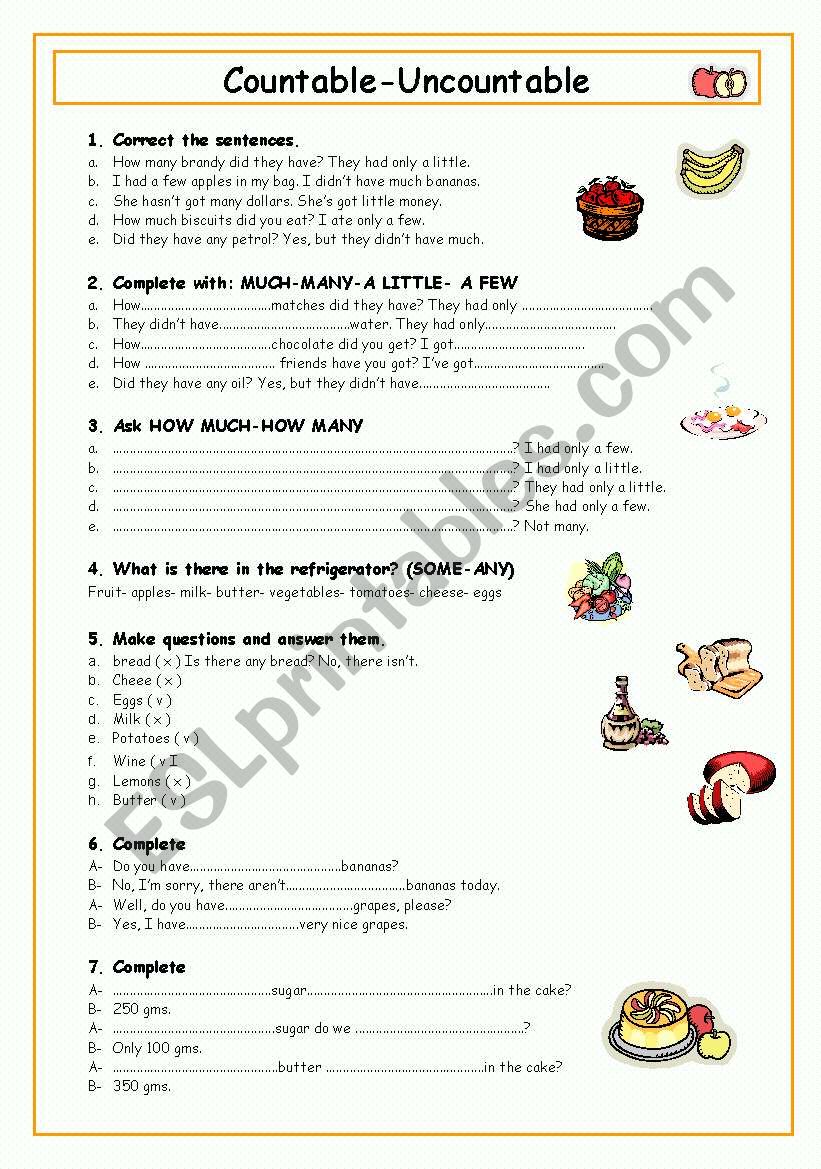 Countable-Uncountable Nouns worksheet