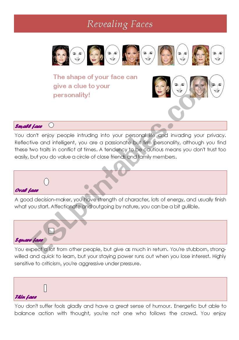 Revealing Faces worksheet
