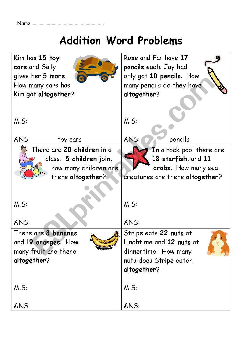 Addition word problems worksheet