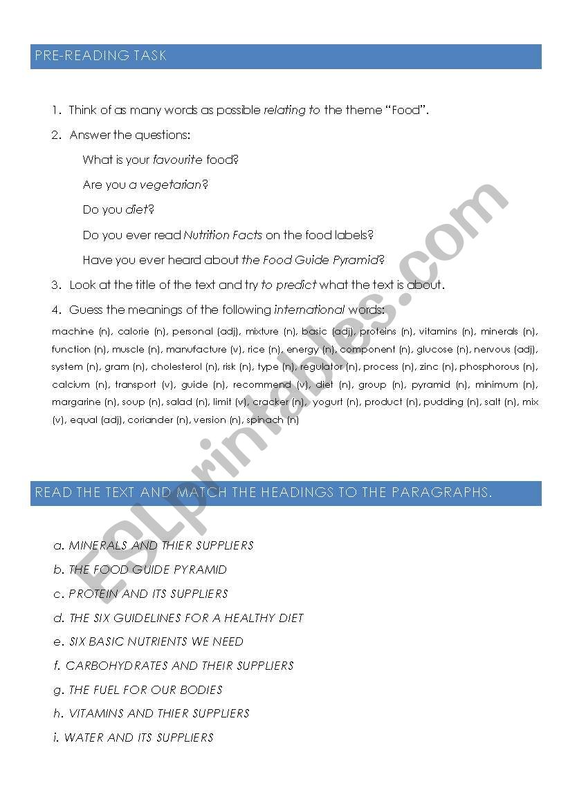 Food Pyramid worksheet