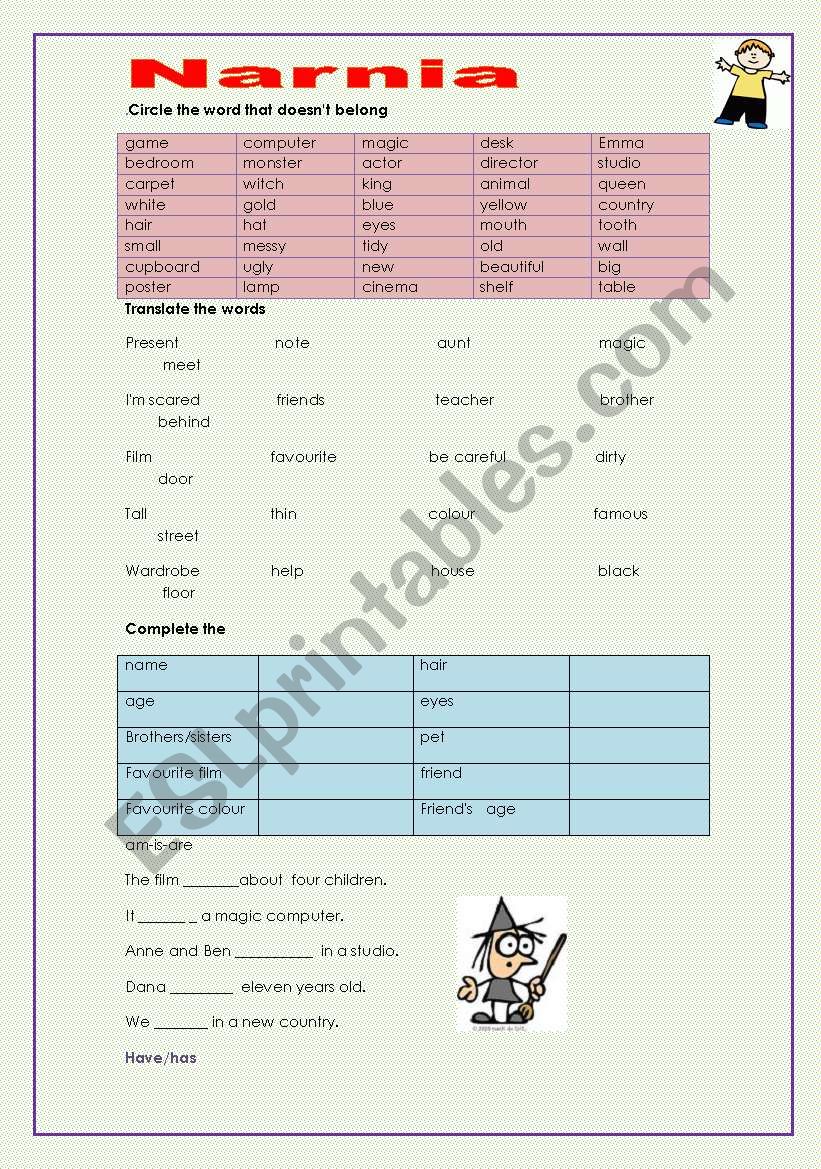 Narnia test worksheet