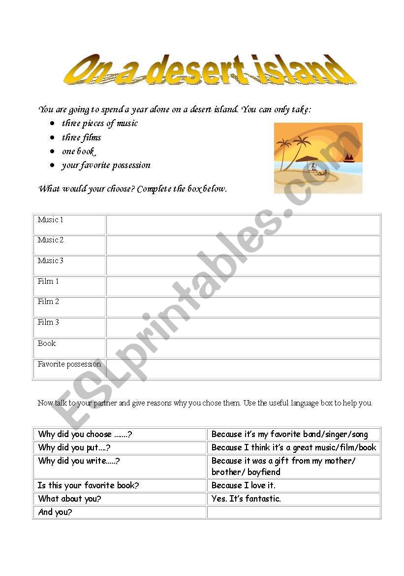 English Worksheets Desert Island 