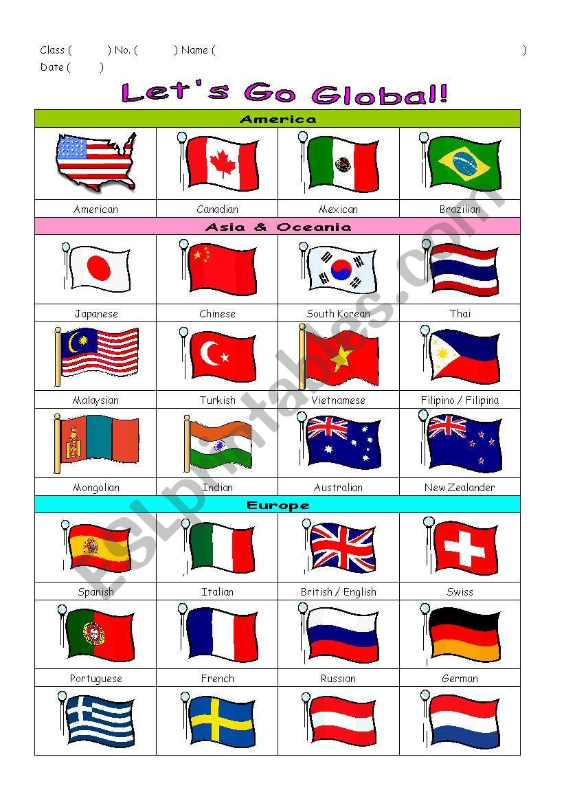 Nationalities worksheet