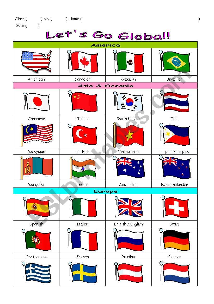 Nationalities worksheet