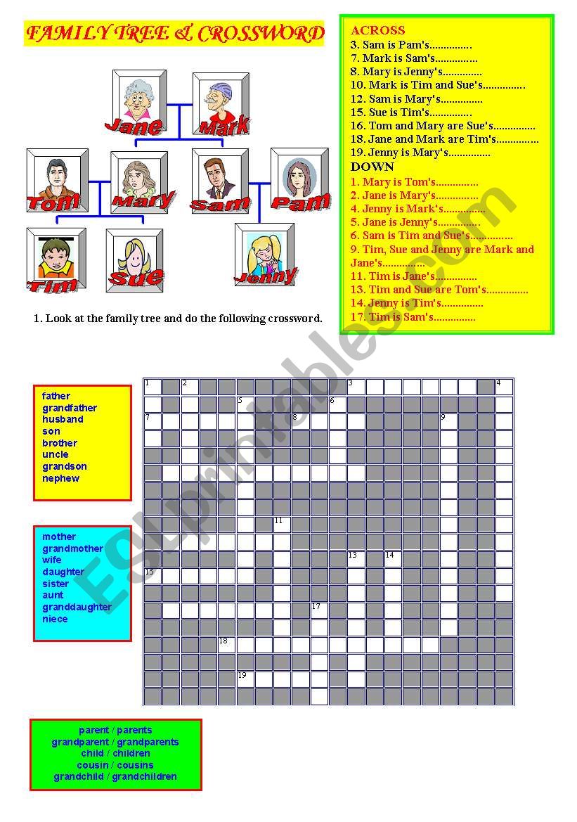 FAMILY MEMBERS & CROSSWORD worksheet