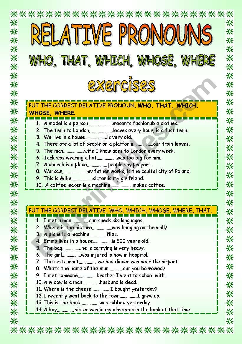 Relative pronouns adverbs who. Relative pronouns who which. Relative pronouns who which where. Местоимения who whom whose what which Worksheet. Задания на who which.