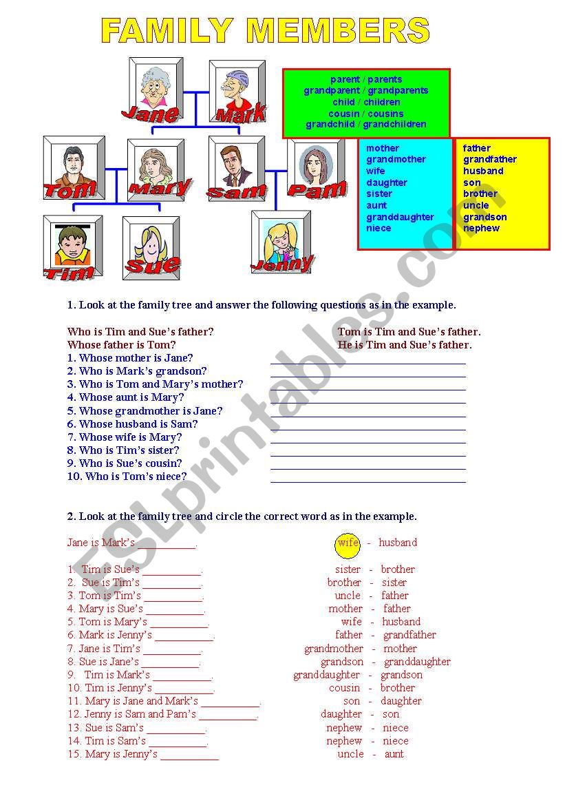 FAMILY MEMBERS & EXERCISES worksheet