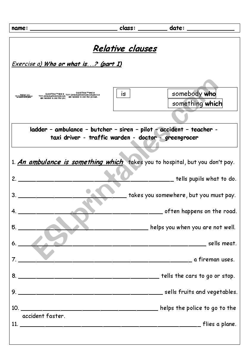 Relative Clauses worksheet