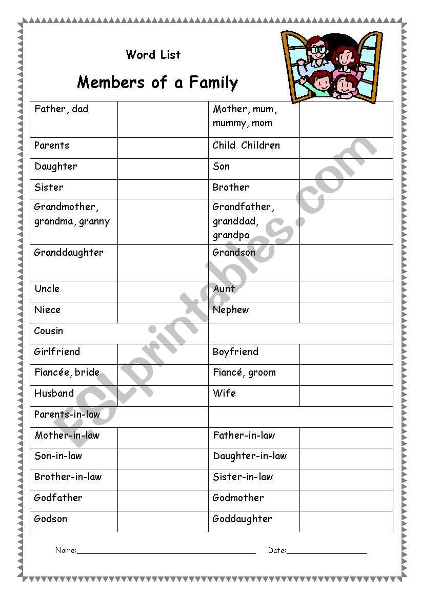 family word worksheet
