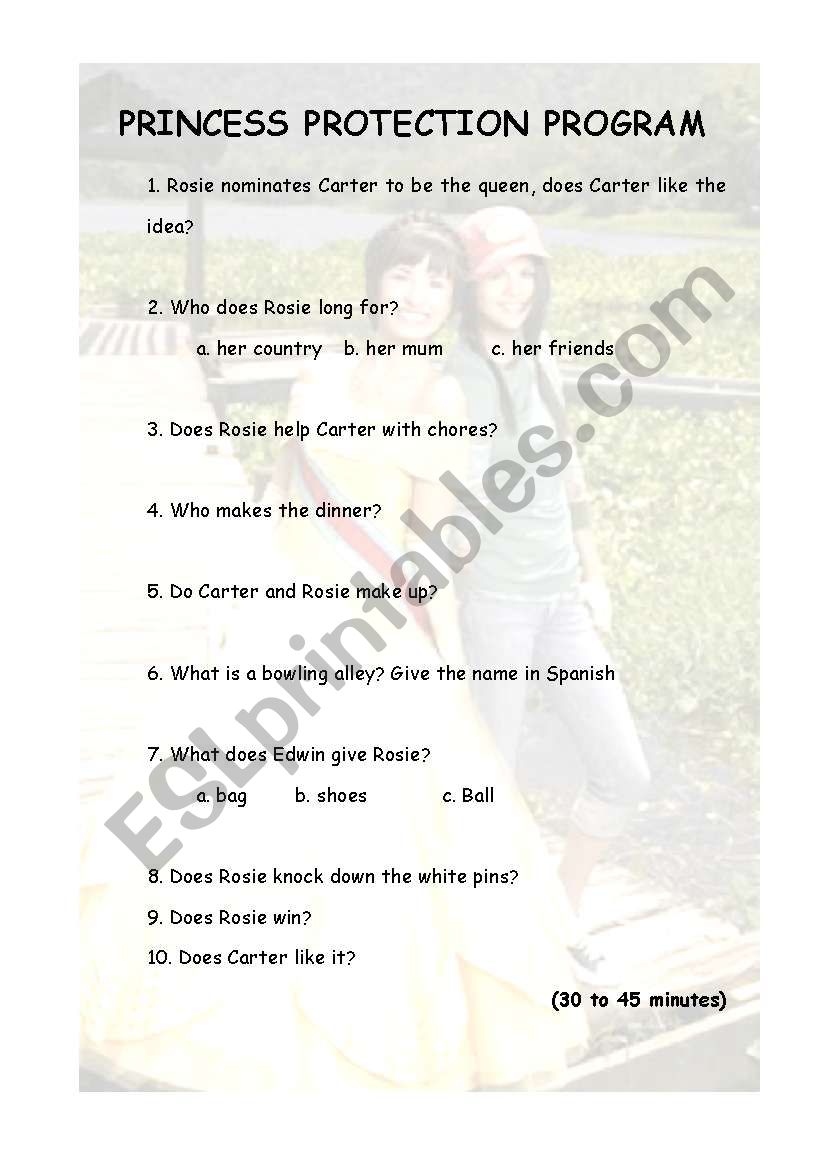 princess protection program worksheet