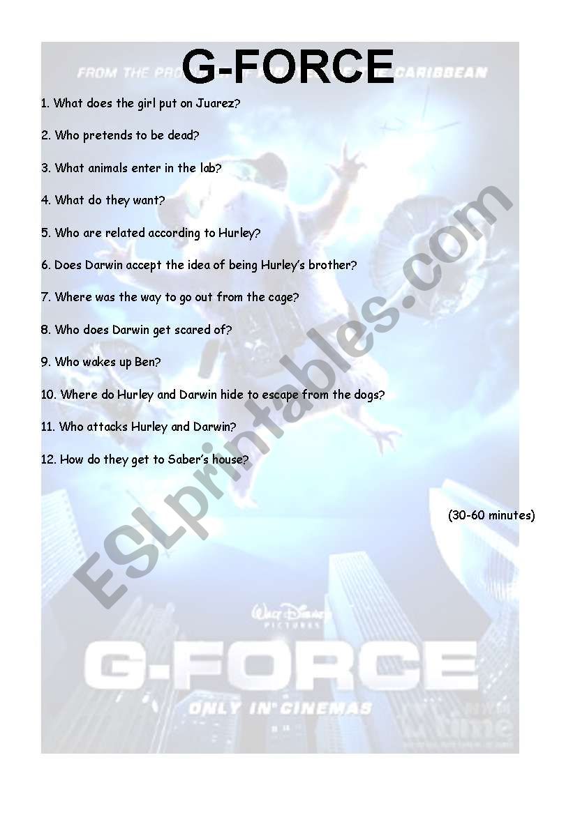 G-FORCE worksheet