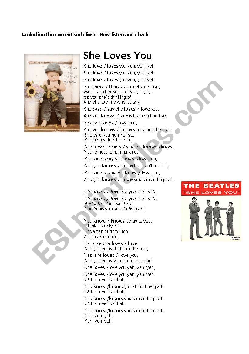 Song - She loves me worksheet