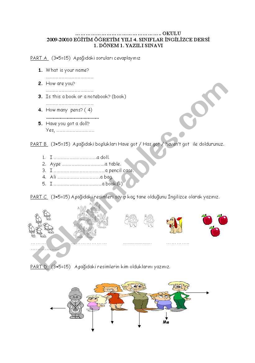 EXAM FOR THE  4 TH CLASSES worksheet