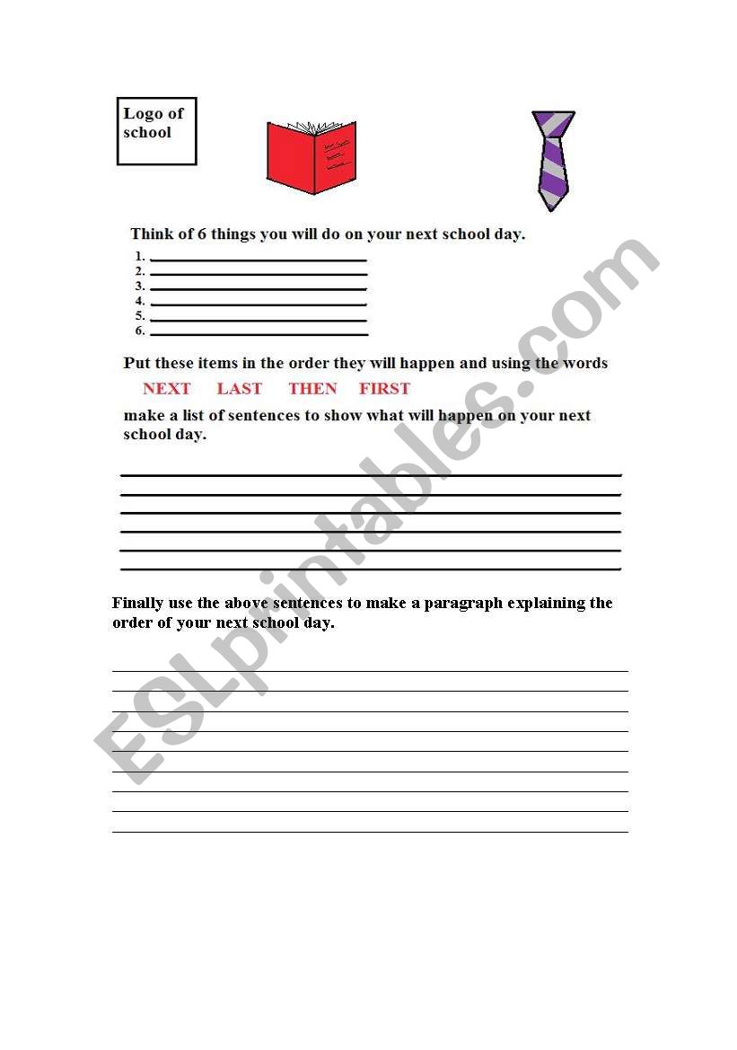 my next day at school worksheet