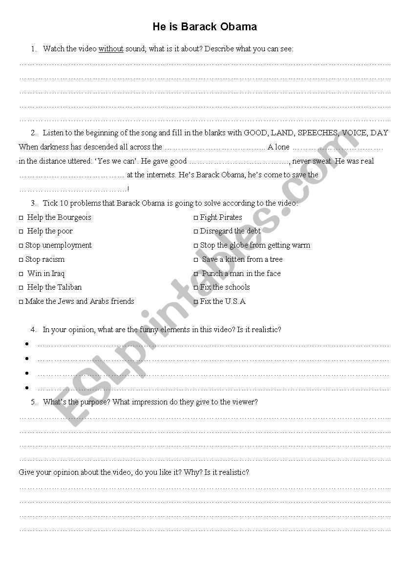 He is Barack  Obama worksheet