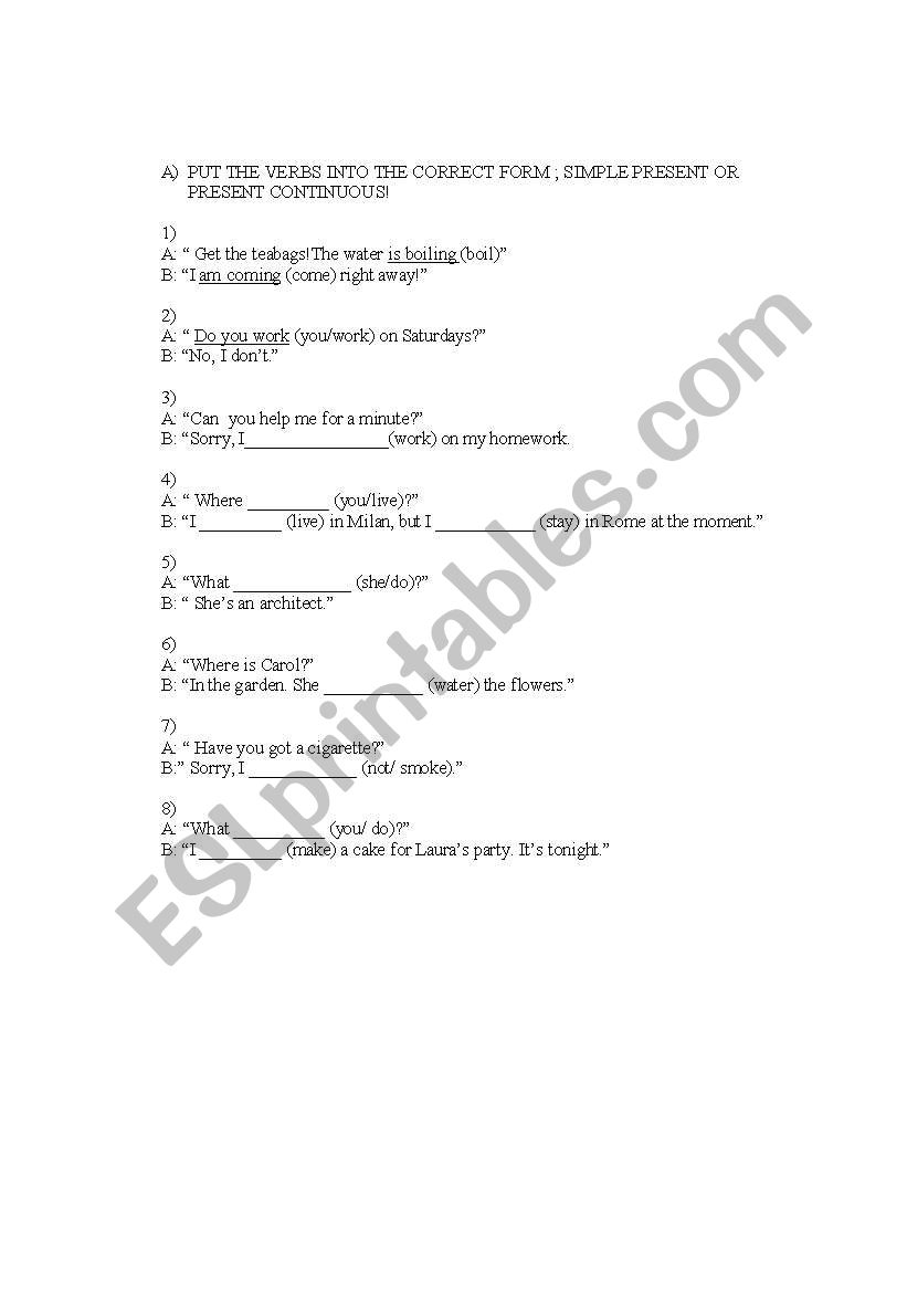 exercises on tenses  worksheet