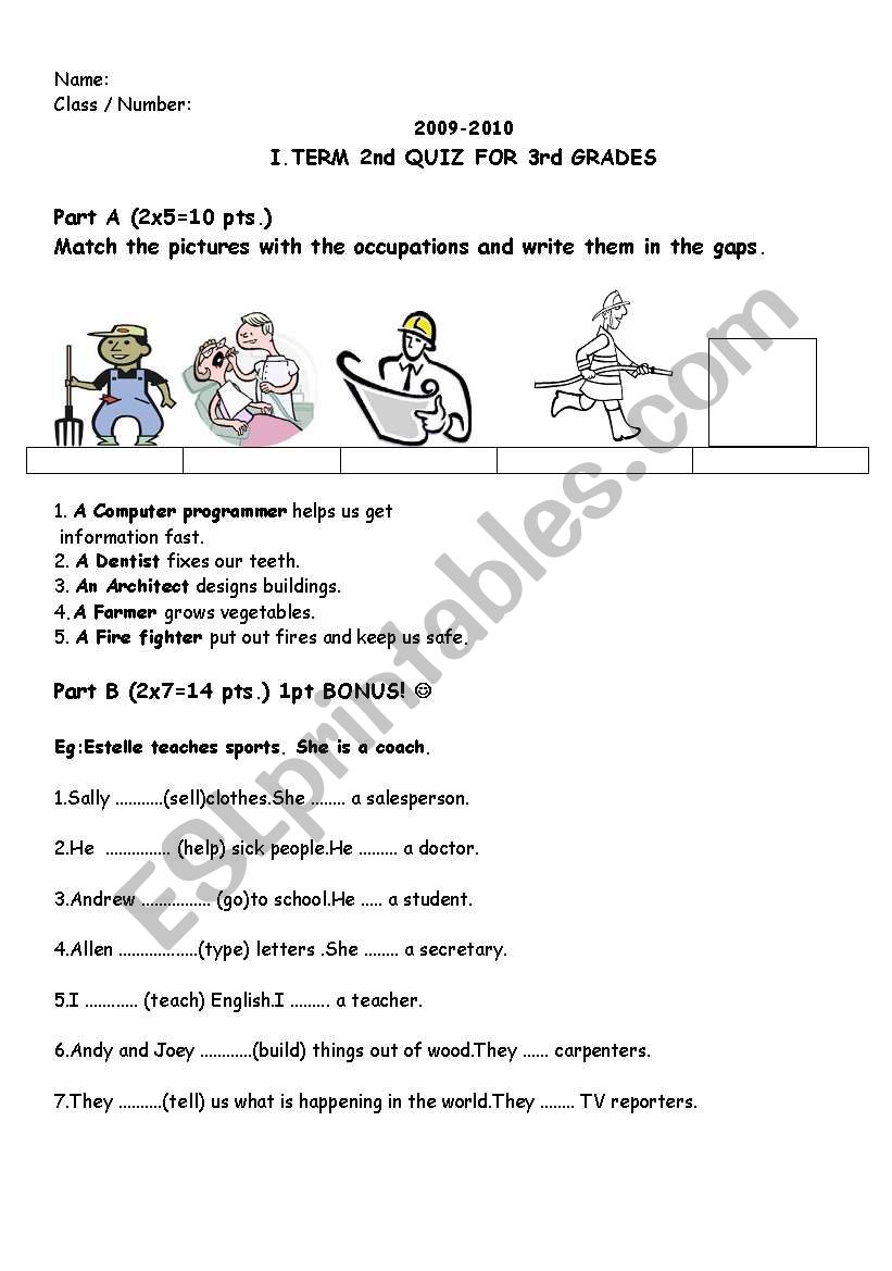 quiz on jobs worksheet