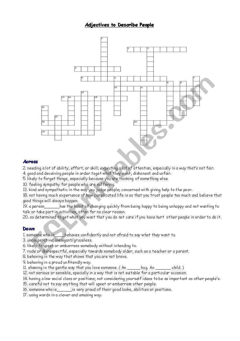 ADJECTIVES CROSSWORD worksheet