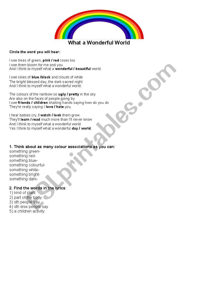 WHAT A WONDERFUL WORLD worksheet