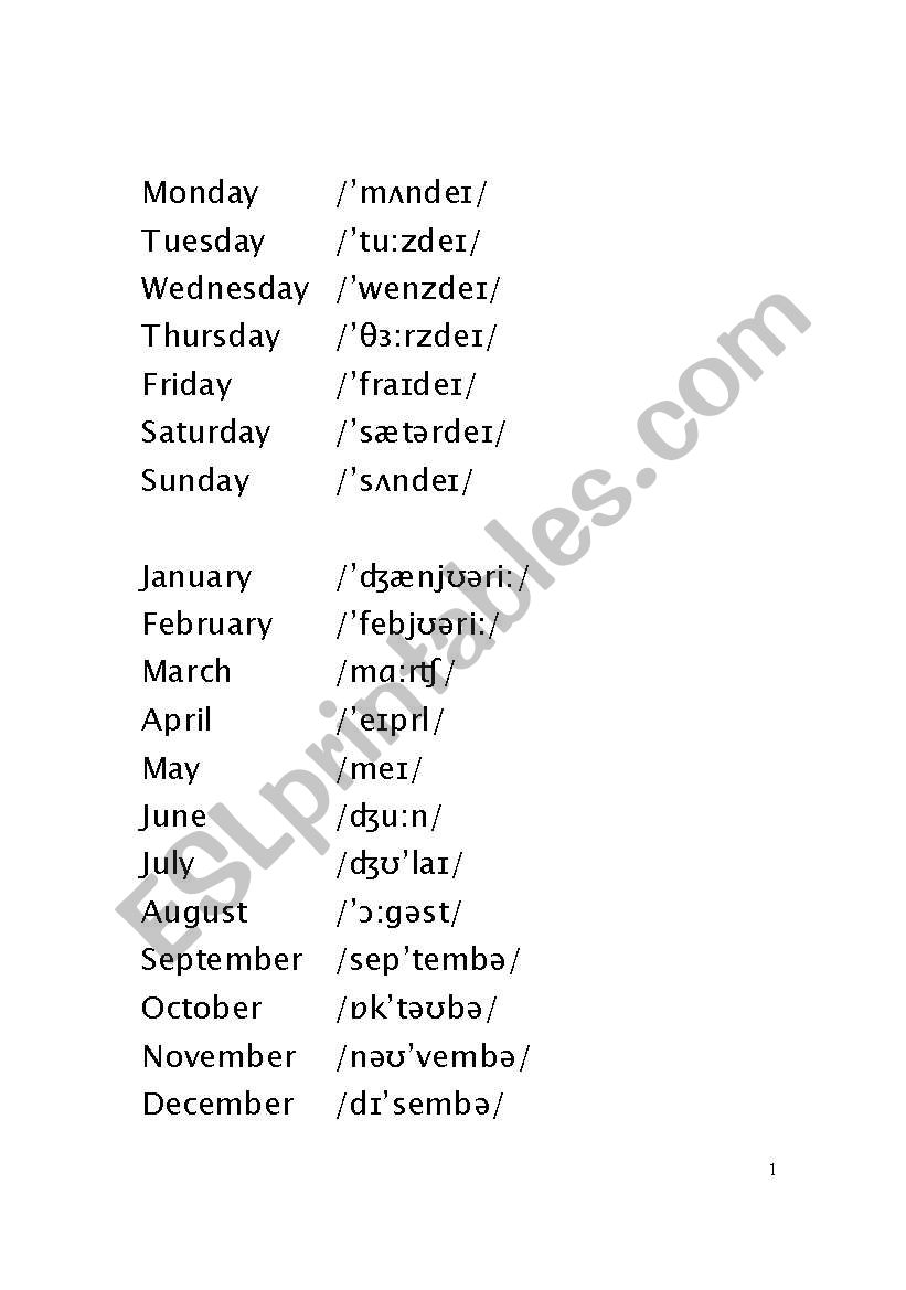 Pronunciation of Days and Months