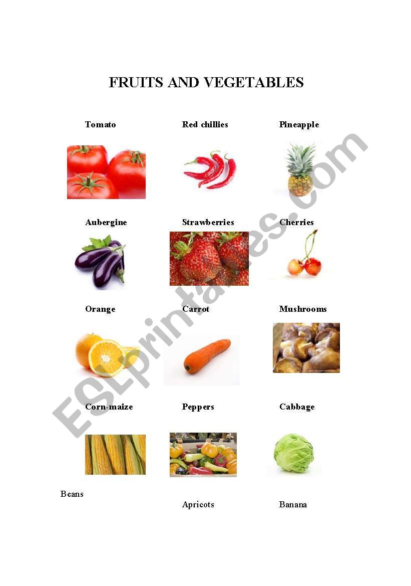 fruits and vegetables worksheet