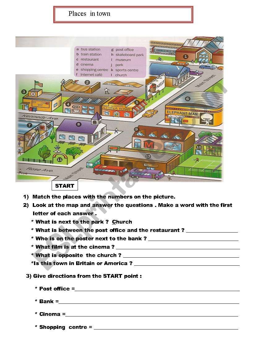 Places in town worksheet