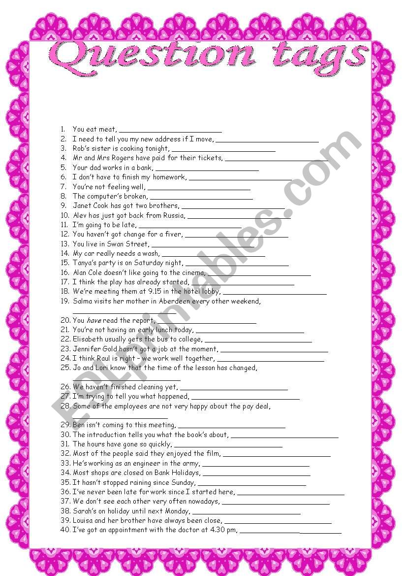 Question tags worksheet