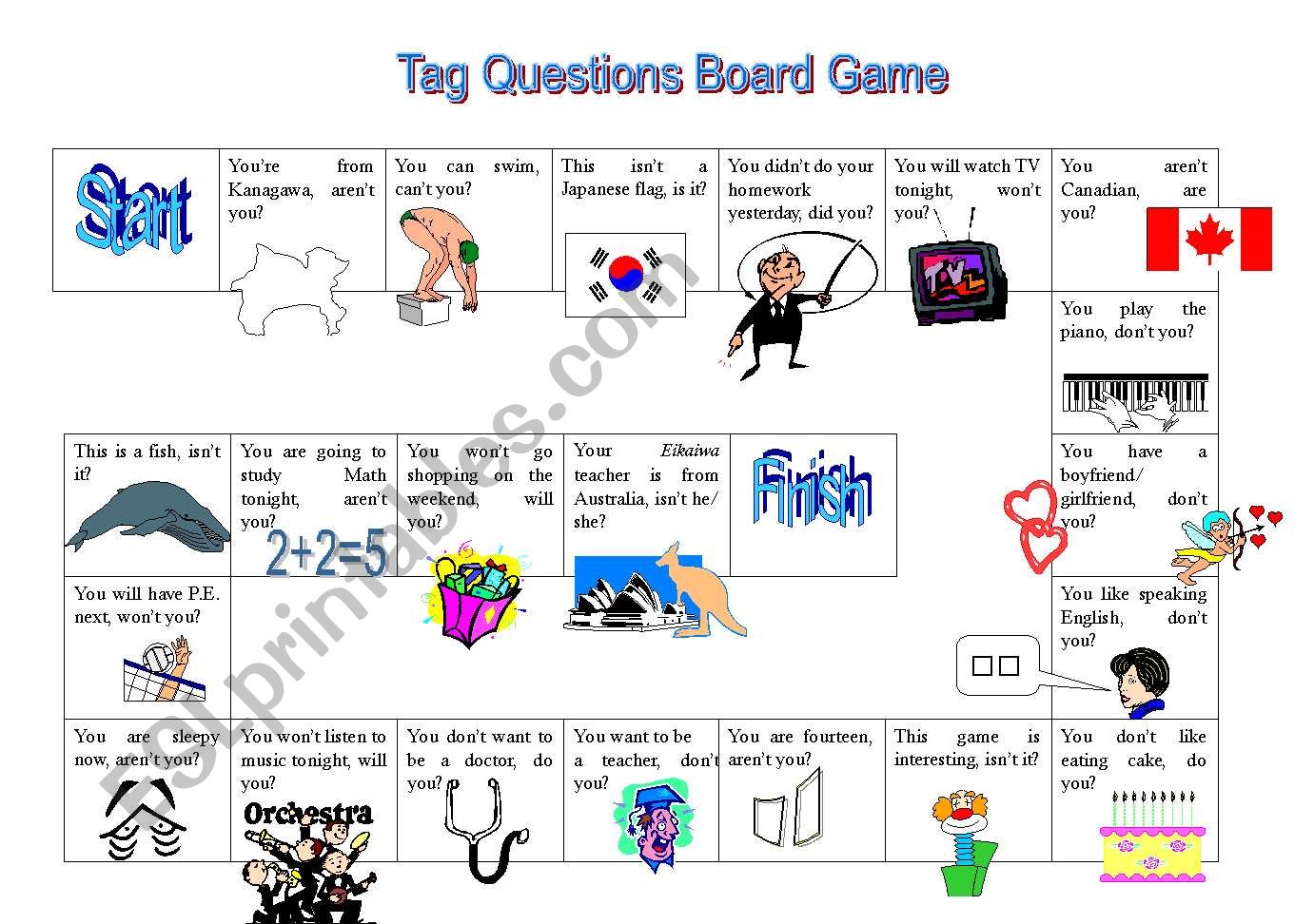 Tag Question Board Game worksheet