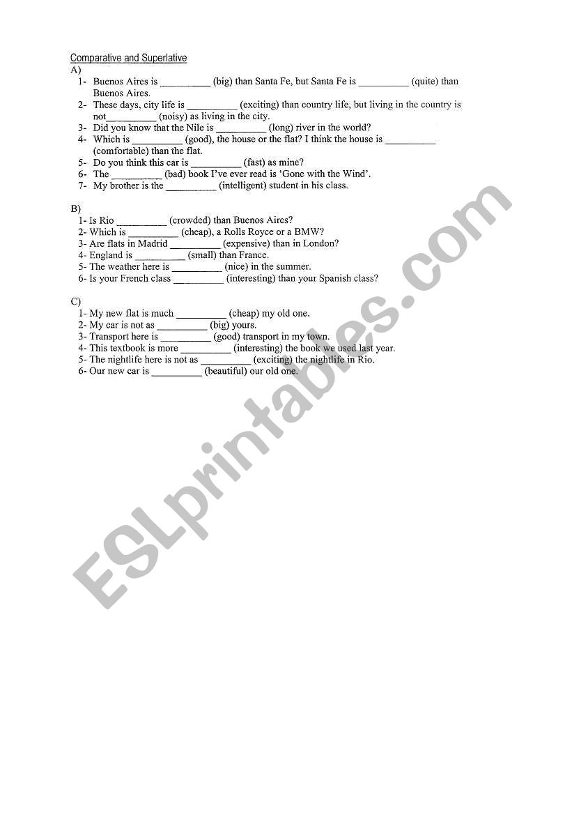 comparative and superlative worksheet