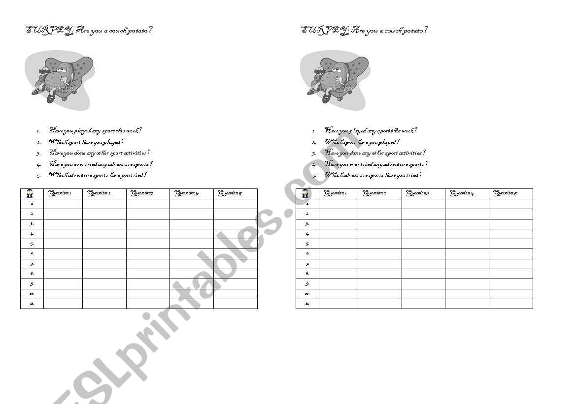 Are you a couch potato? worksheet