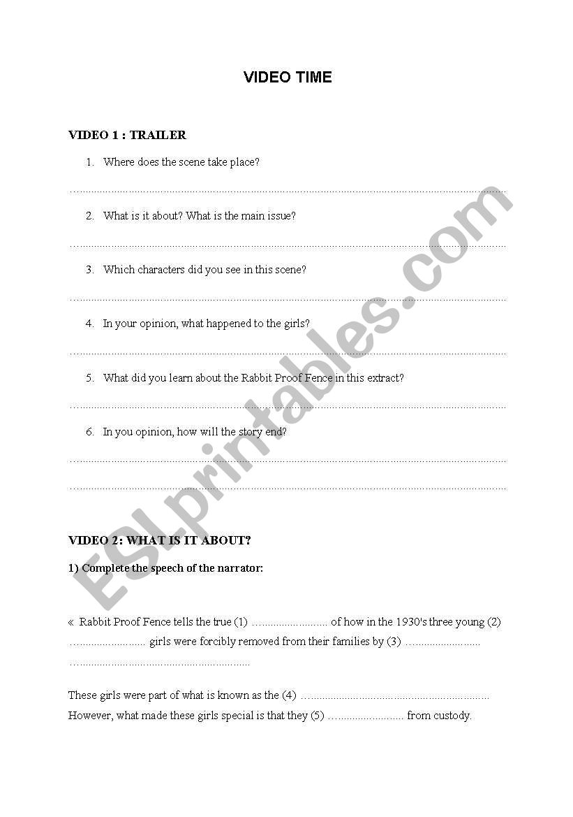 Rabbit Proof Fence worksheet