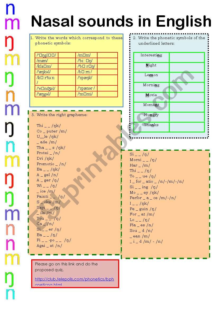 Nasal sounds in English worksheet