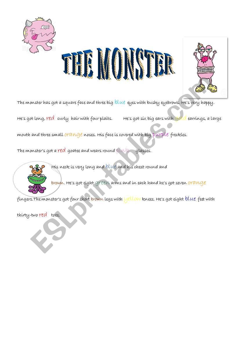 THE MONSTER worksheet