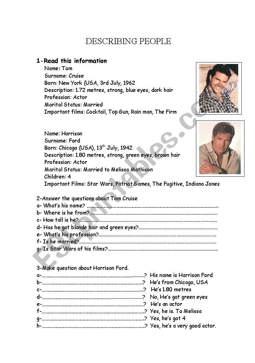 Describing People worksheet