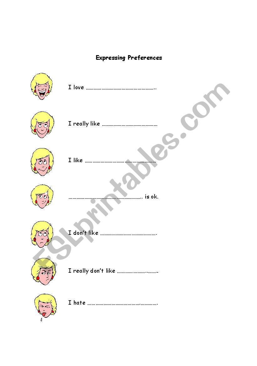 Expressing Preferences worksheet