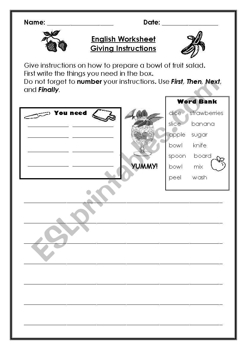 Giving Instructions worksheet